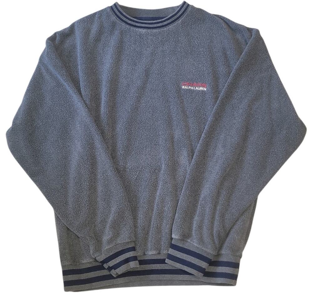 Vintage Chaps Ralph Lauren Fleece Sweatshirt Mens Large Gray Cotton Cozy Warm